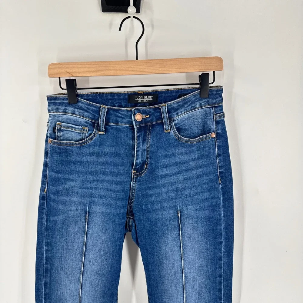 Judy‎ Blue Straight Leg Jeans Blue 7/28 High Rise Seam Detail Stretch Denim